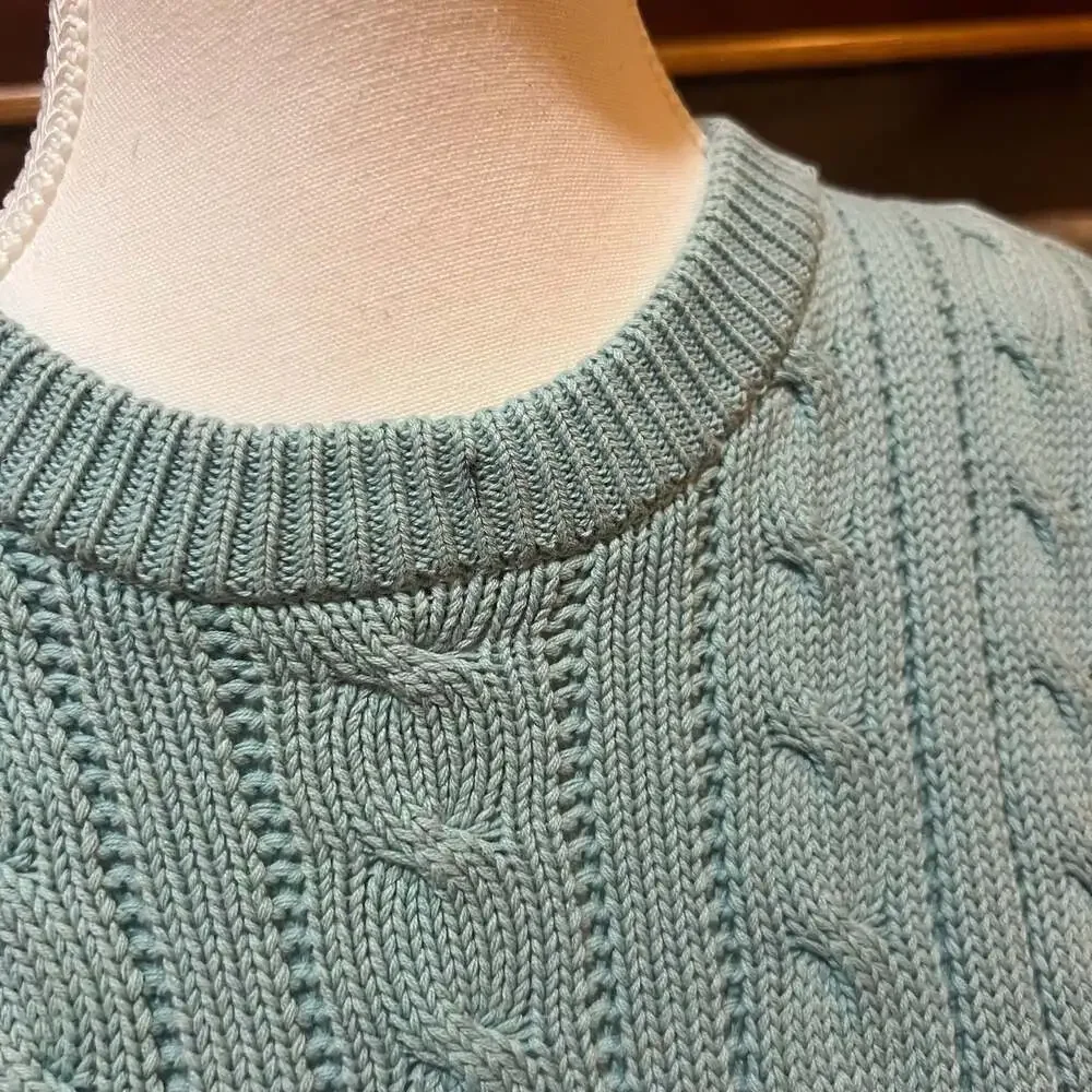Vintage Eddie Bauer 100% Cotton Cable Knit Crewneck Sweater - Picture 3 of 7